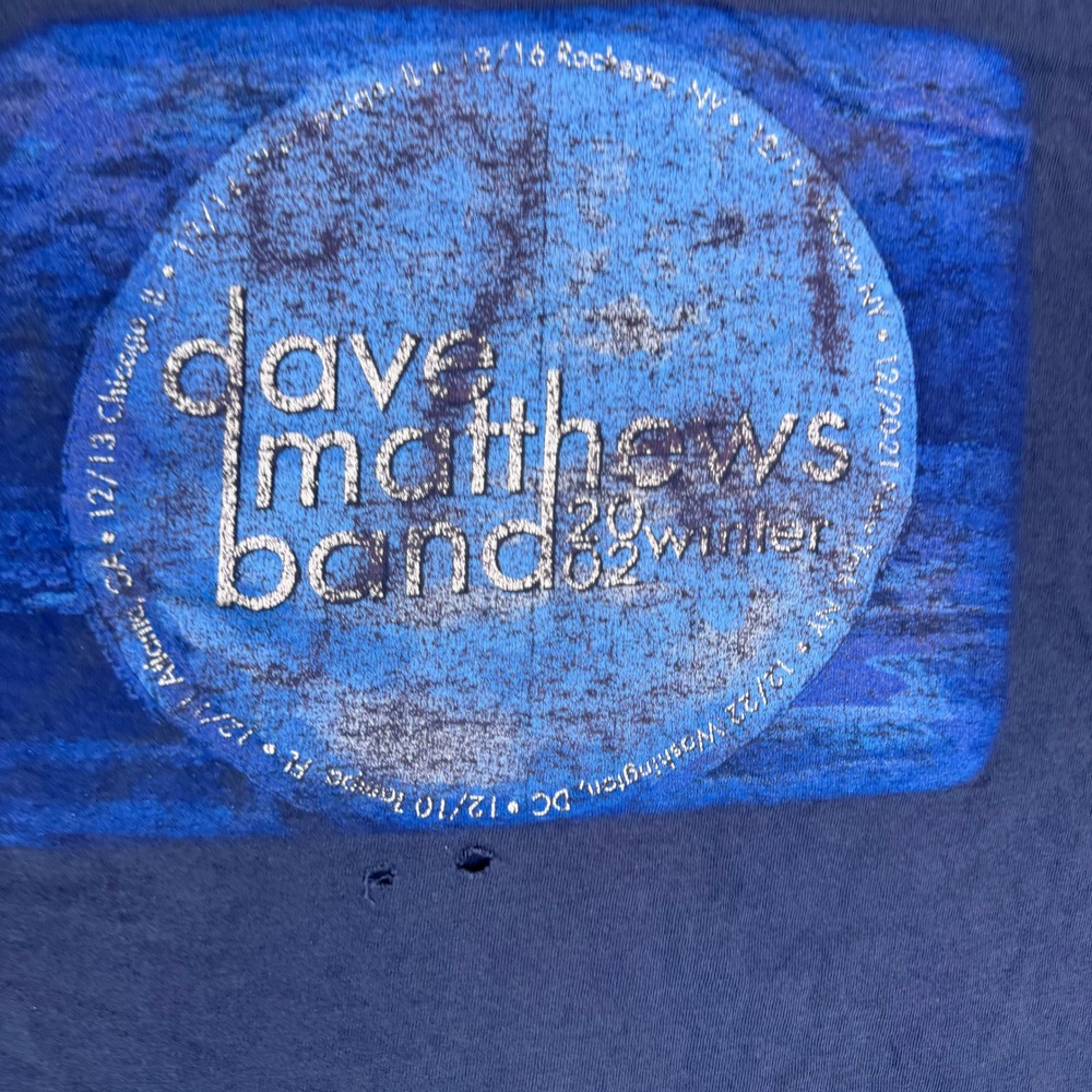 Dave Matthews Band T-Shirt Mens Large Navy 2002 Winter Tour Band Tee Rips